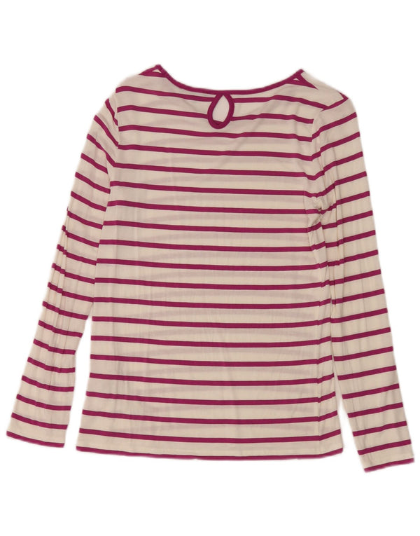 Massimo Dutti Dame Top Langærmet UK 10 Lille Hvid Stribet Modal