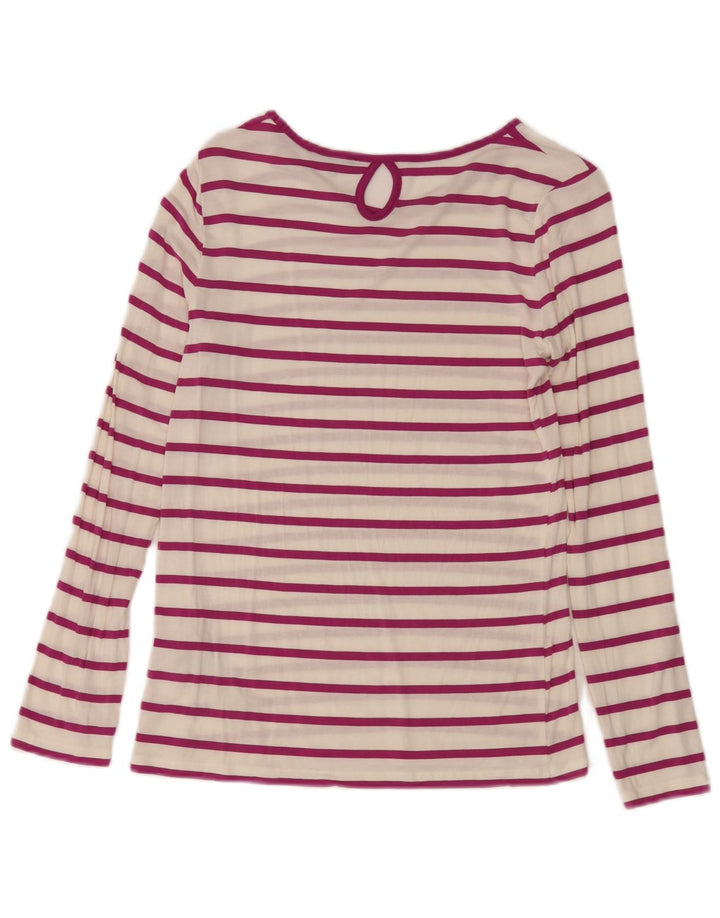 Massimo Dutti Dame Top Langærmet UK 10 Lille Hvid Stribet Modal