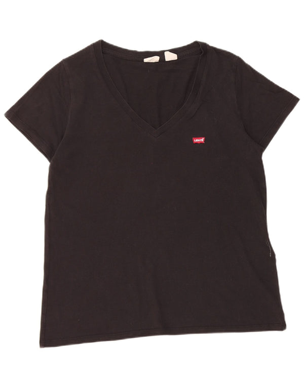 Levi's Dame T-Shirt Top UK 14 Medium Sort Bomuld
