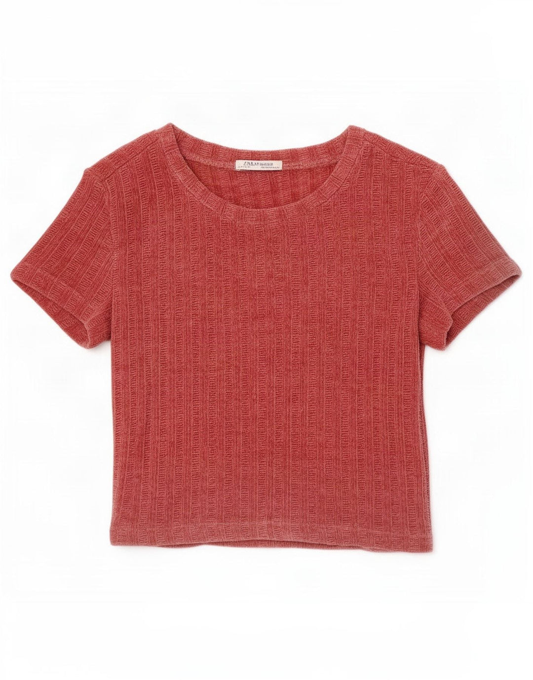 Zara Dame Velour Bluse Top UK 10 Lille Rød Polyester