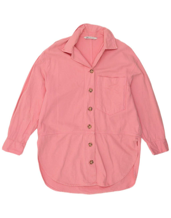 Zara Womens Denim Shirt Dress UK 14 Medium Pink Cotton