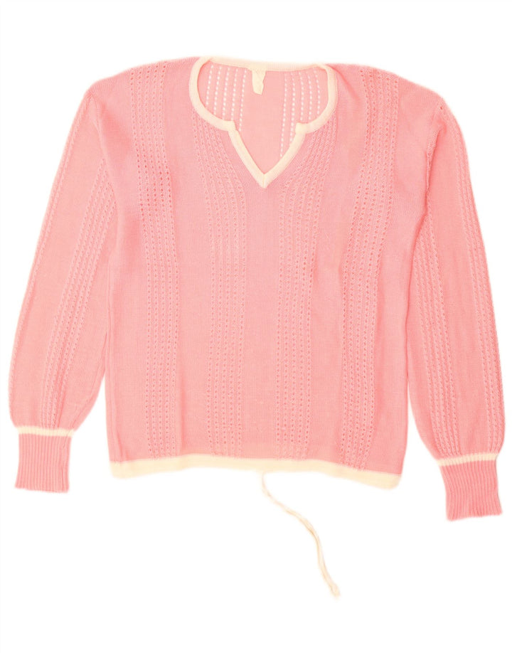 Vintage Dame V-hals sweater UK 14 Medium Pink