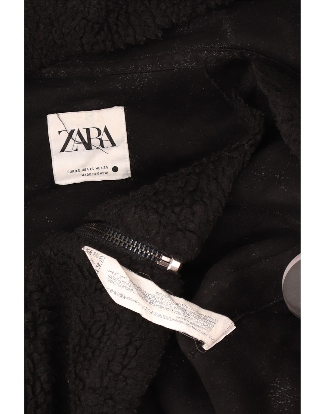 Zara Dame Hætte Oversized Fleecejakke UK 6 XS Sort Polyester