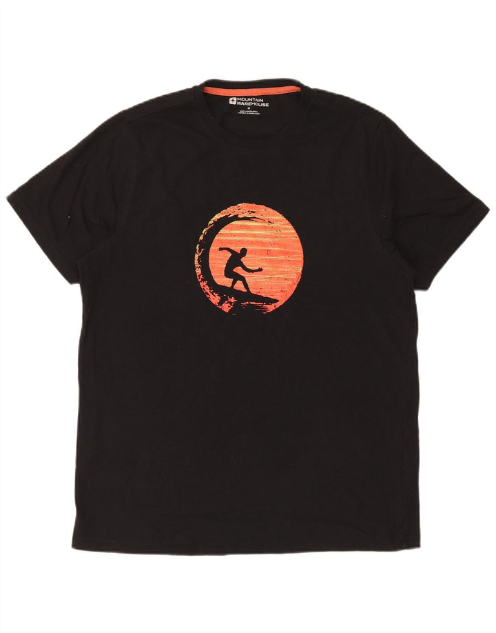 MOUNTAIN WAREHOUSE Herre grafisk T-shirt Top Medium Sort Bomuld