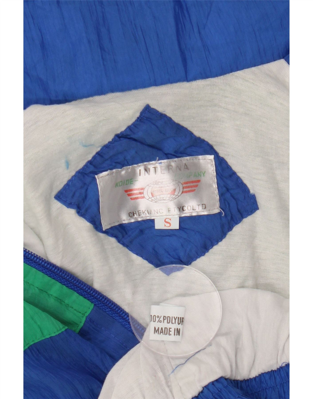 Vintage træningsdragt til mænd Topjakke Small Blue Colourblock Polyurethane Retro