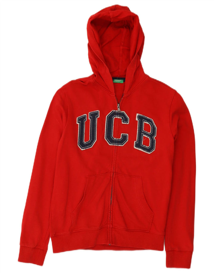 BENETTON piger grafisk hættetrøje med lynlås 10-11 år XL rød bomuld