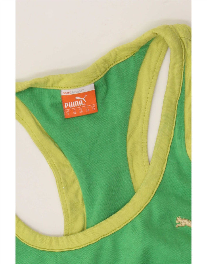 Puma Womens Crop Vest Top UK 10 Small Green Colourblock