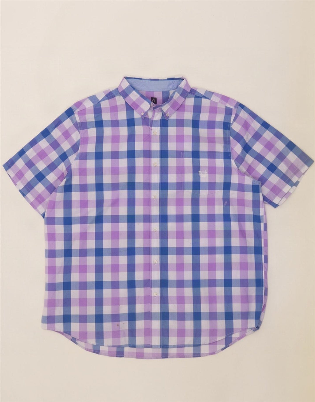 Chaps Herre let pleje kortærmet skjorte 2XL blå Gingham bomuld