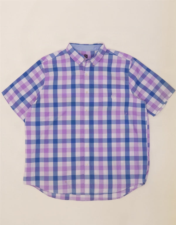 Chaps Herre let pleje kortærmet skjorte 2XL blå Gingham bomuld