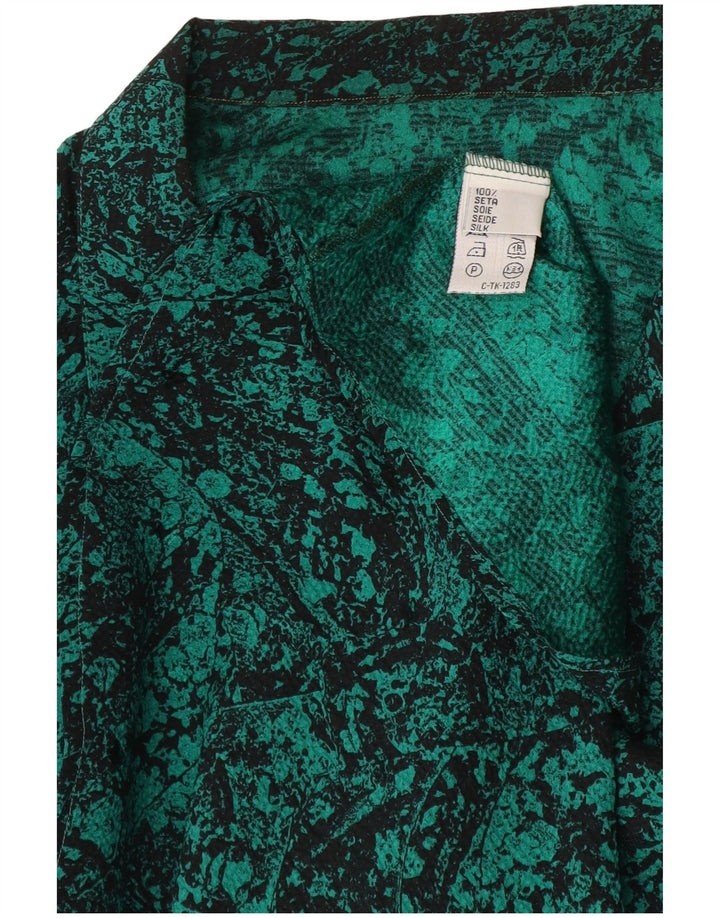 Vintage kvinders abstrakt mønster skjorte bluse UK 16 Large Green Silk