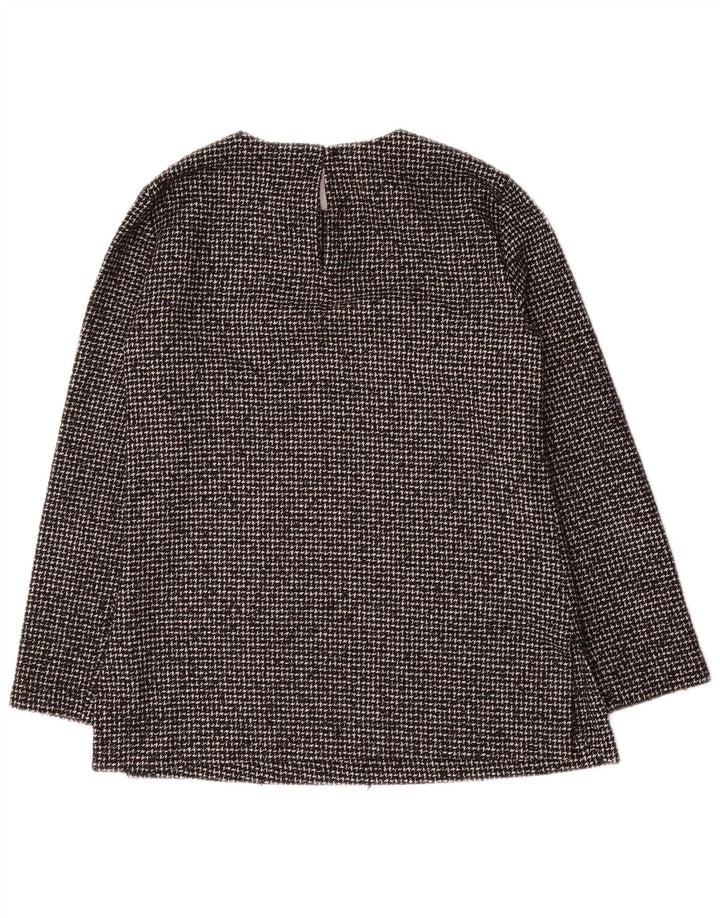 Zara Dame Langærmet Bluse Top UK 10 Small Grey Houndstooth Acryl