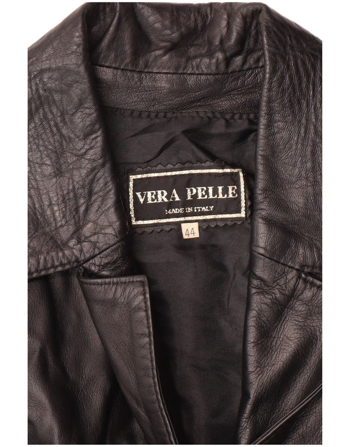 VINTAGE Dame Læder Gilet IT 44 Medium Sort Læder