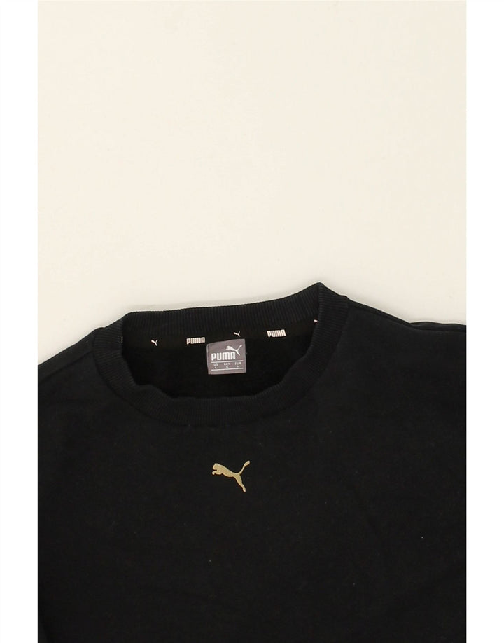 PUMA Womens Oversized Crop Graphic Sweatshirt Jumper UK 16 Large Black Vintage Puma and Second-Hand Puma from Messina Hembry 