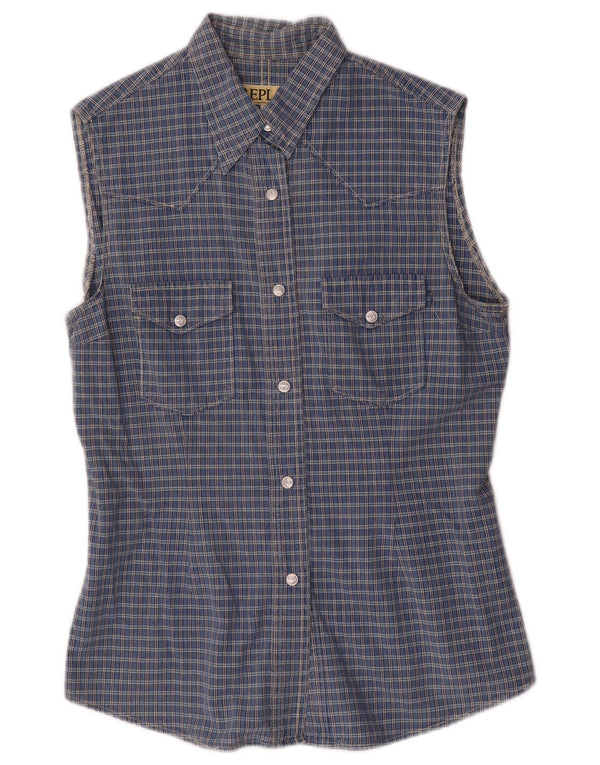 Replay Womens Sleeveless Shirt UK 18 XL Blue Check Cotton