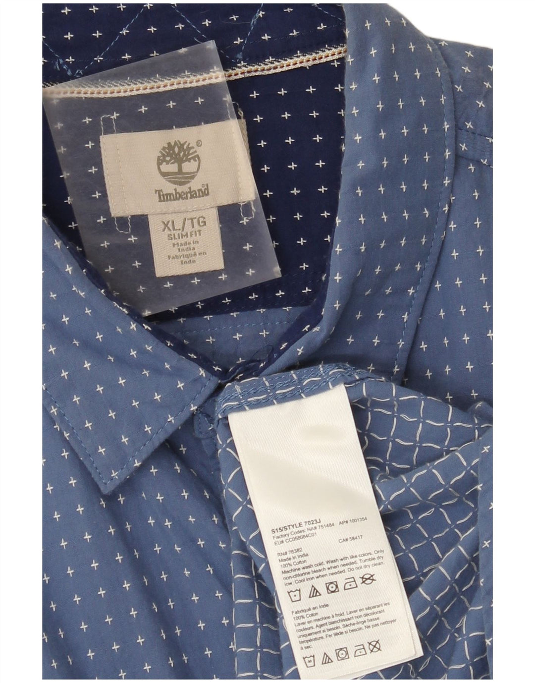 Timberland Herre abstrakt mønster Slim Fit skjorte XL blå bomuld