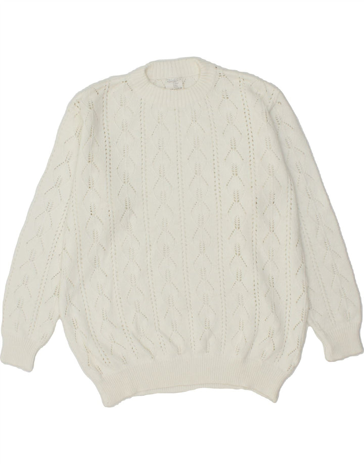 VINTAGE Womens Crew Neck Jumper Sweater UK 14 Large White Polyacrylic Vintage Vintage and Second-Hand Vintage from Messina Hembry 