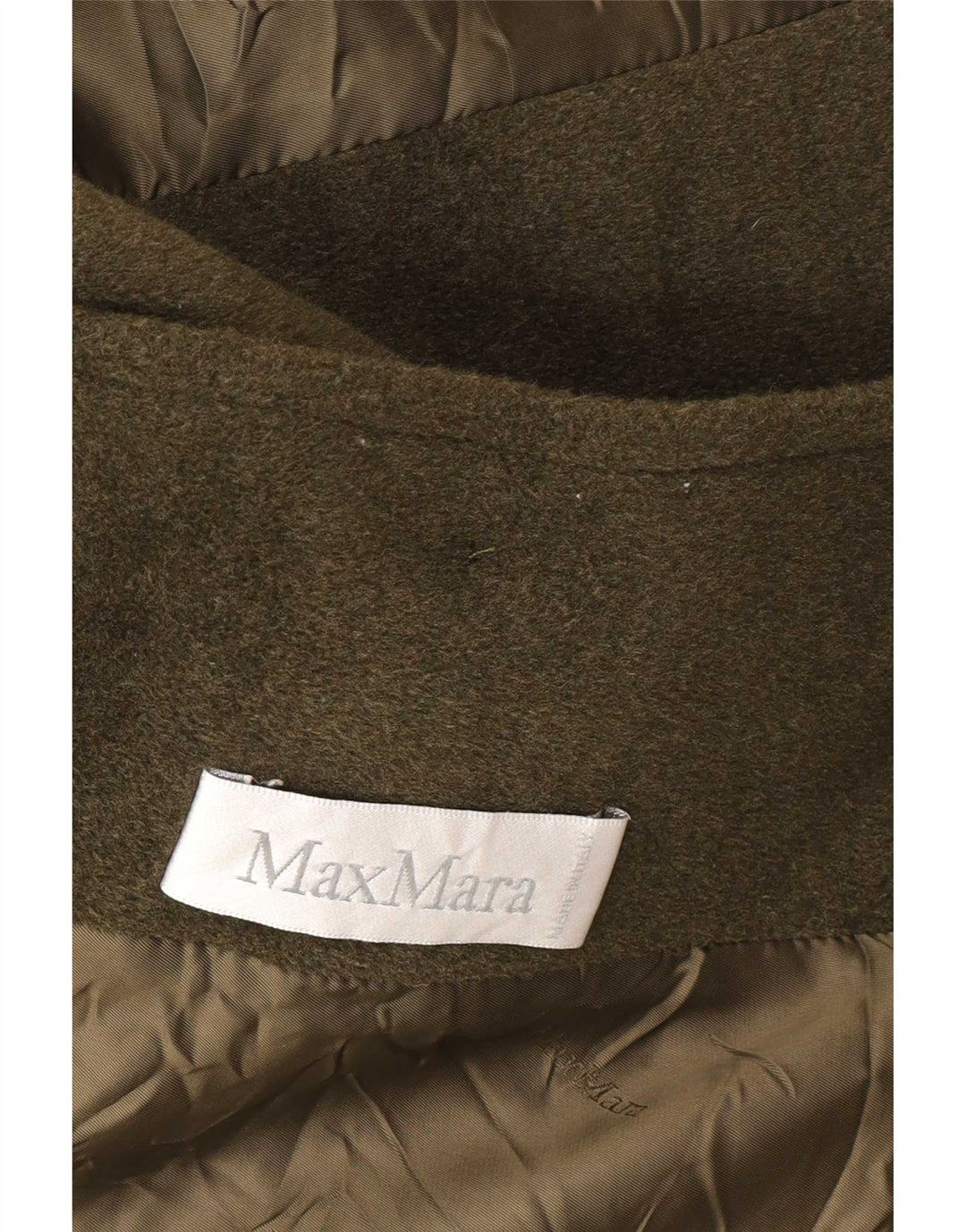 Max Mara Dame Overfrakke UK 12 Medium Khaki Virgin Wool