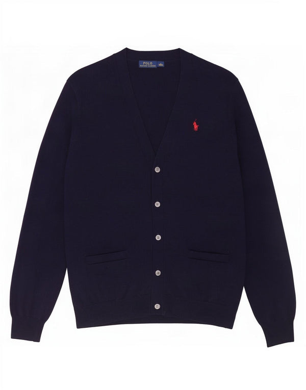 Polo Ralph Lauren Dame Cardigan Sweater UK 14 Medium Navy Blue Bomuld