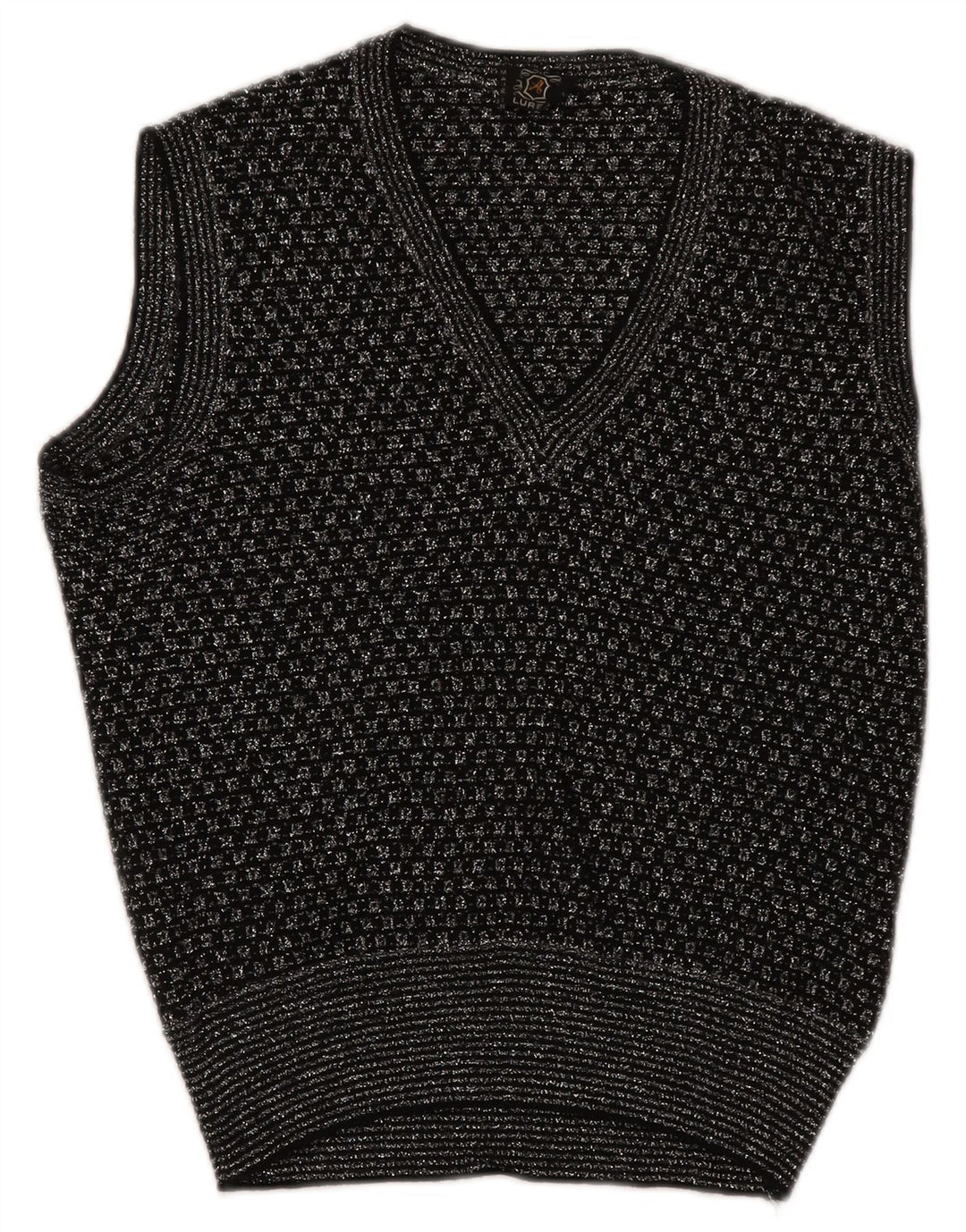 Vintage Dame Vest Tank Top UK 14 Medium Sort Geometrisk