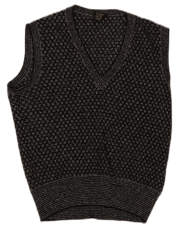 Vintage Dame Vest Tank Top UK 14 Medium Sort Geometrisk
