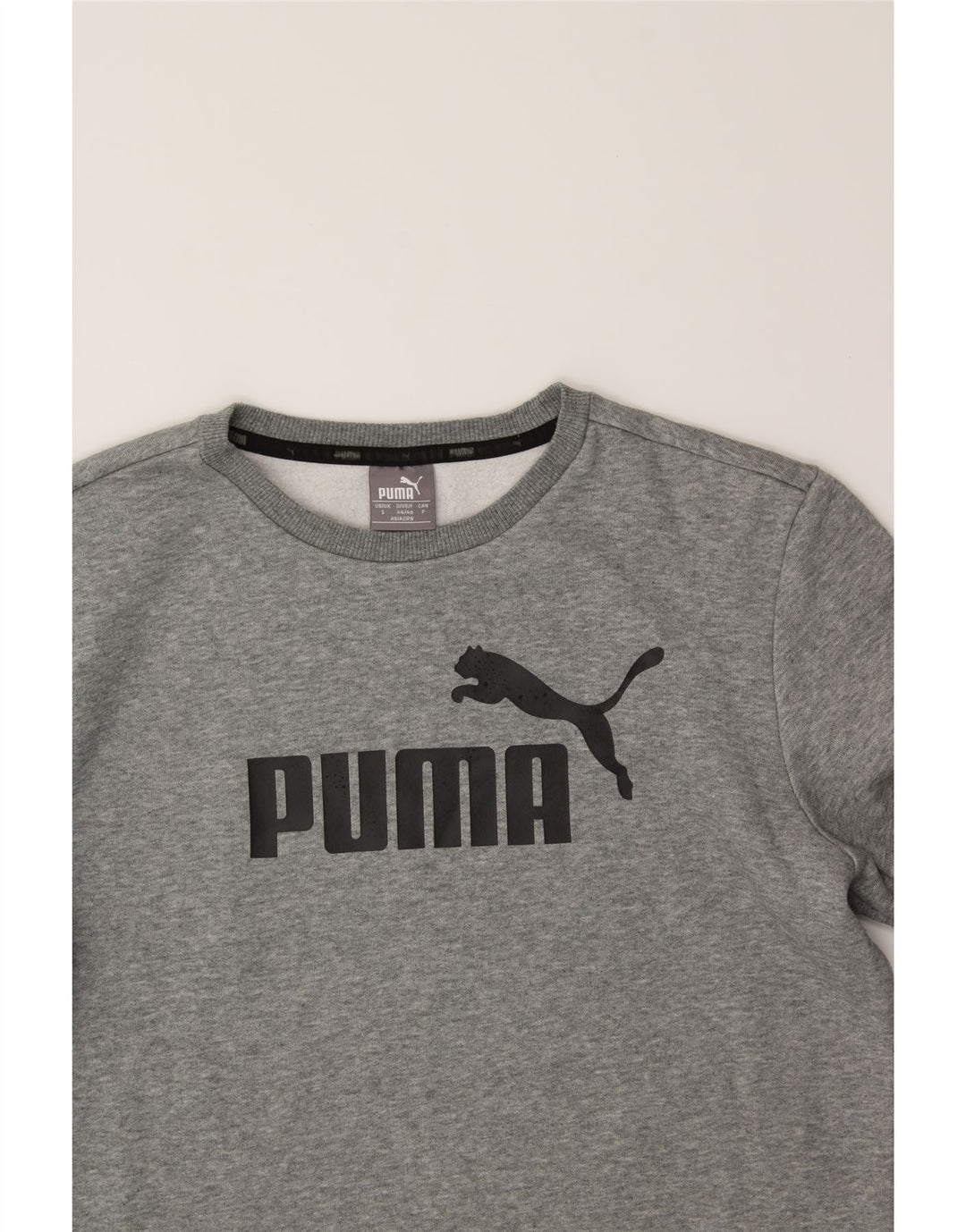 PUMA Mens Graphic Sweatshirt Jumper Small Grey Colourblock Cotton Vintage Puma and Second-Hand Puma from Messina Hembry 