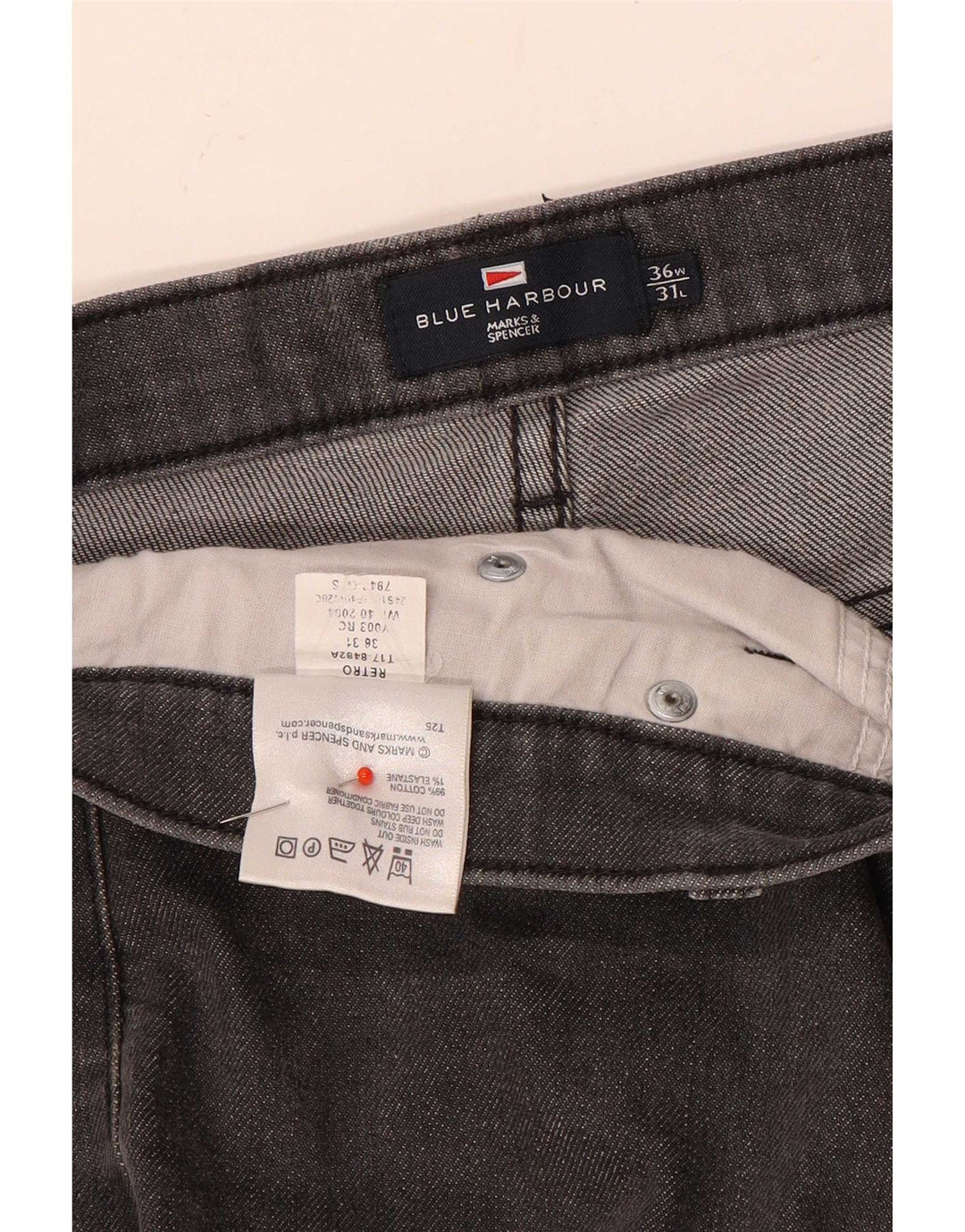 Marks & Spencer Herre Blue Harbor Straight Jeans W36 L31 Grå Bomuld