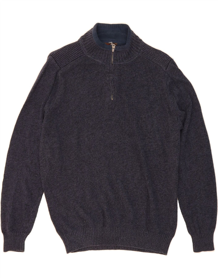 DOCKERS Mens Zip Neck Jumper Sweater Large Navy Blue Flecked Cotton Vintage Dockers and Second-Hand Dockers from Messina Hembry 