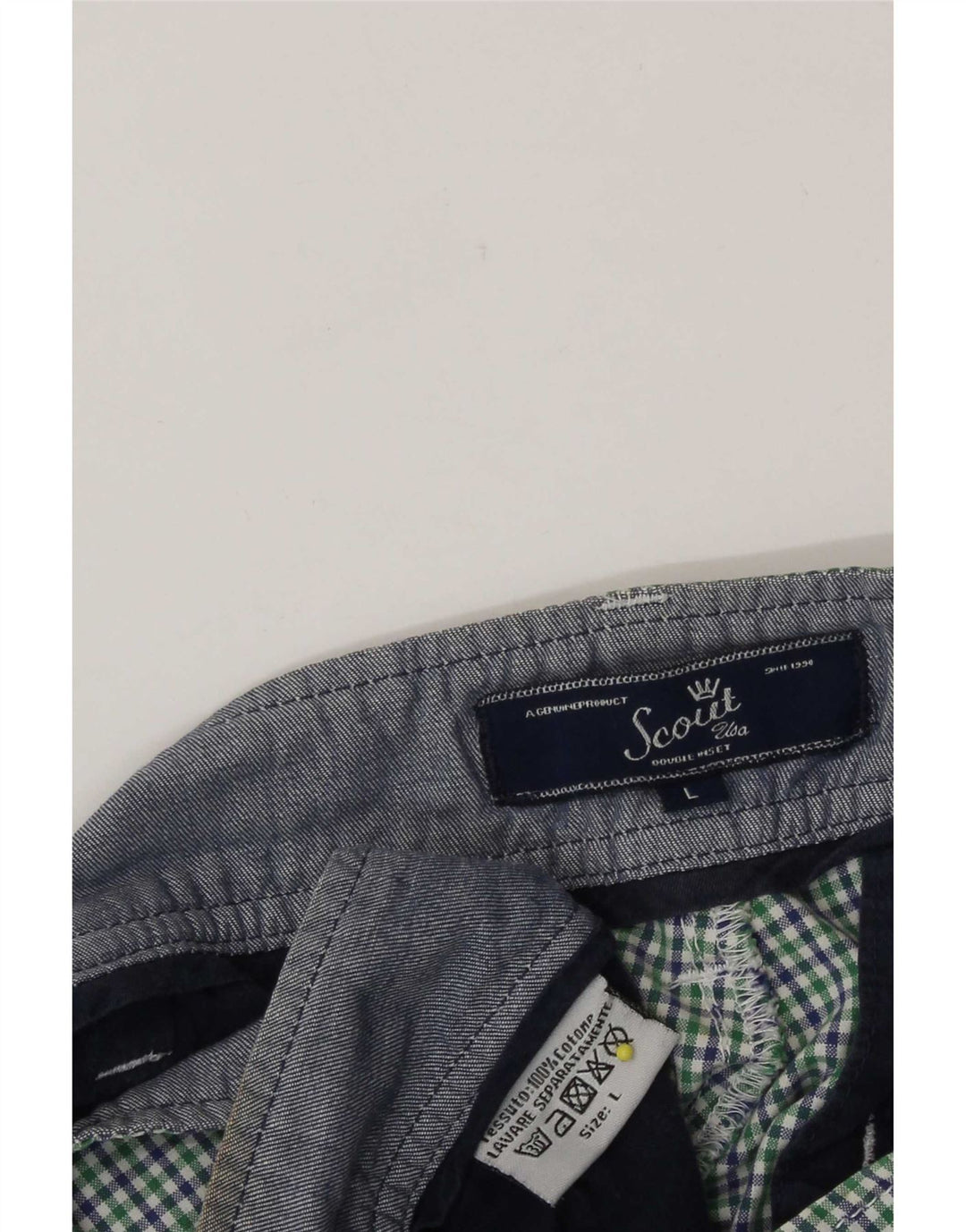 Scout Herre Chino Shorts Large W34 Grøn ternet bomuld