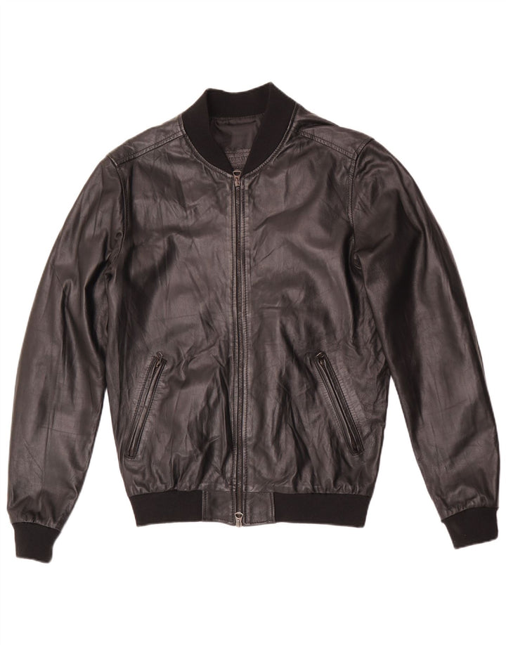 Vintage Herre Bomber Læderjakke IT 48 Medium Sort Læder