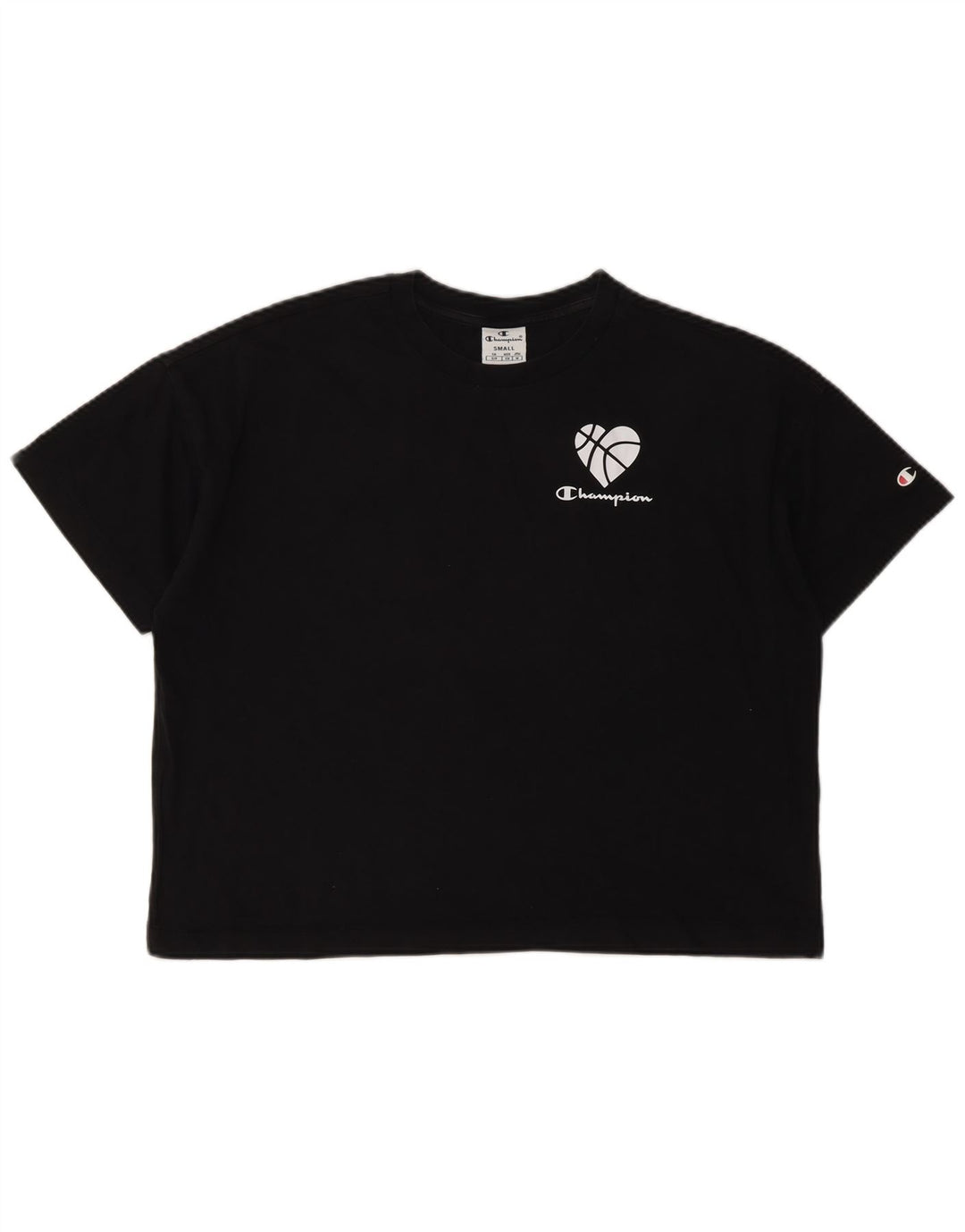 CHAMPION Womens Crop Oversized grafisk T-shirt top UK 10 Small Black