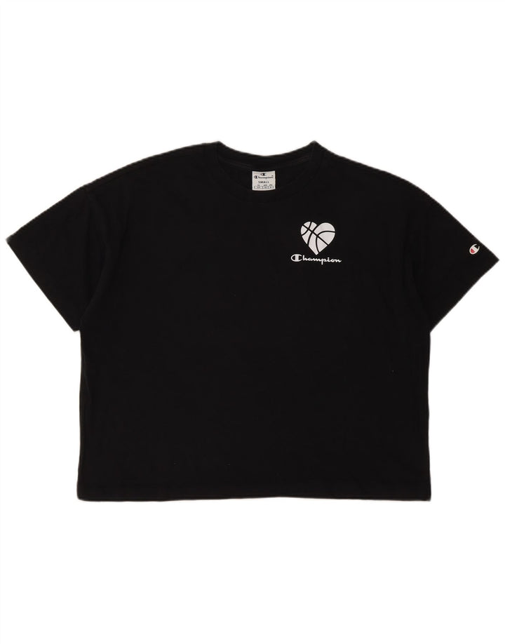 CHAMPION Womens Crop Oversized grafisk T-shirt top UK 10 Small Black