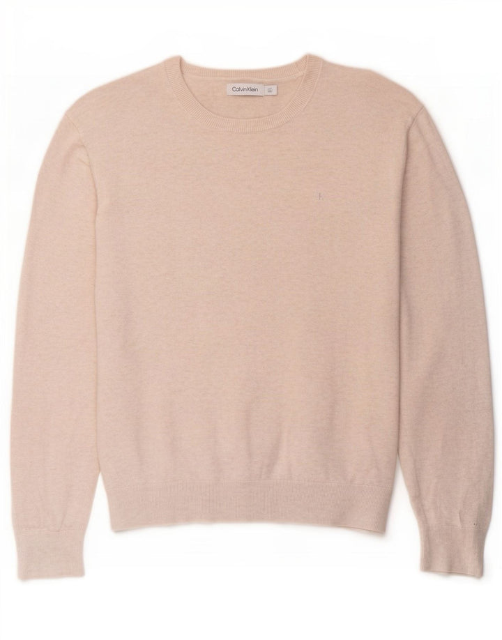 Calvin Klein Herre Crew Neck Jumper Sweater Stor Beige Bomuld