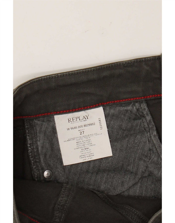 Replay Dame Mini Denim Nederdel W27 Lille Khaki Bomuld