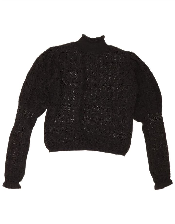 Zara Dame Se Through Turtle Neck Jumper Sweater UK 12 Medium Black