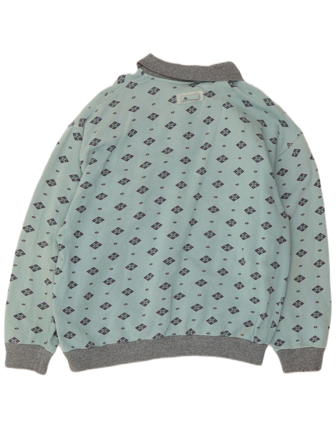 Vintage Polo-hals sweatshirt til mænd mellemblå, geometrisk bomuld