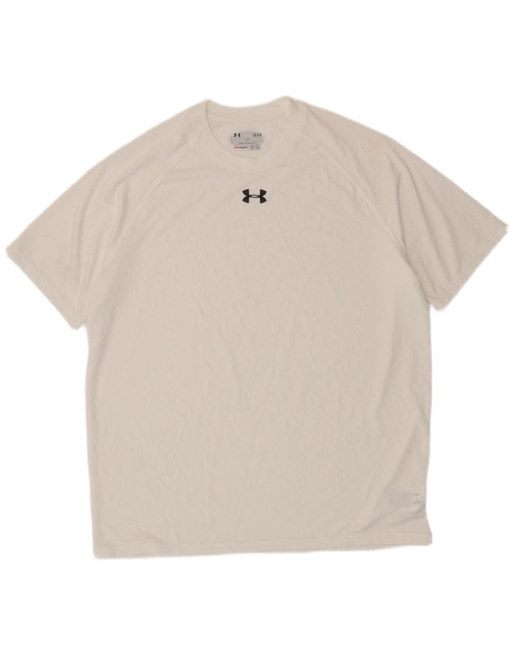 UNDER ARMOUR Herre Heat Gear T-Shirt Top Stor Hvid Polyester