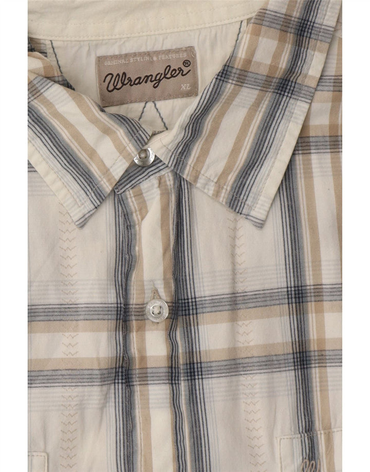 WRANGLER Mens Short Sleeve Shirt XL White Plaid Cotton Vintage Wrangler and Second-Hand Wrangler from Messina Hembry 