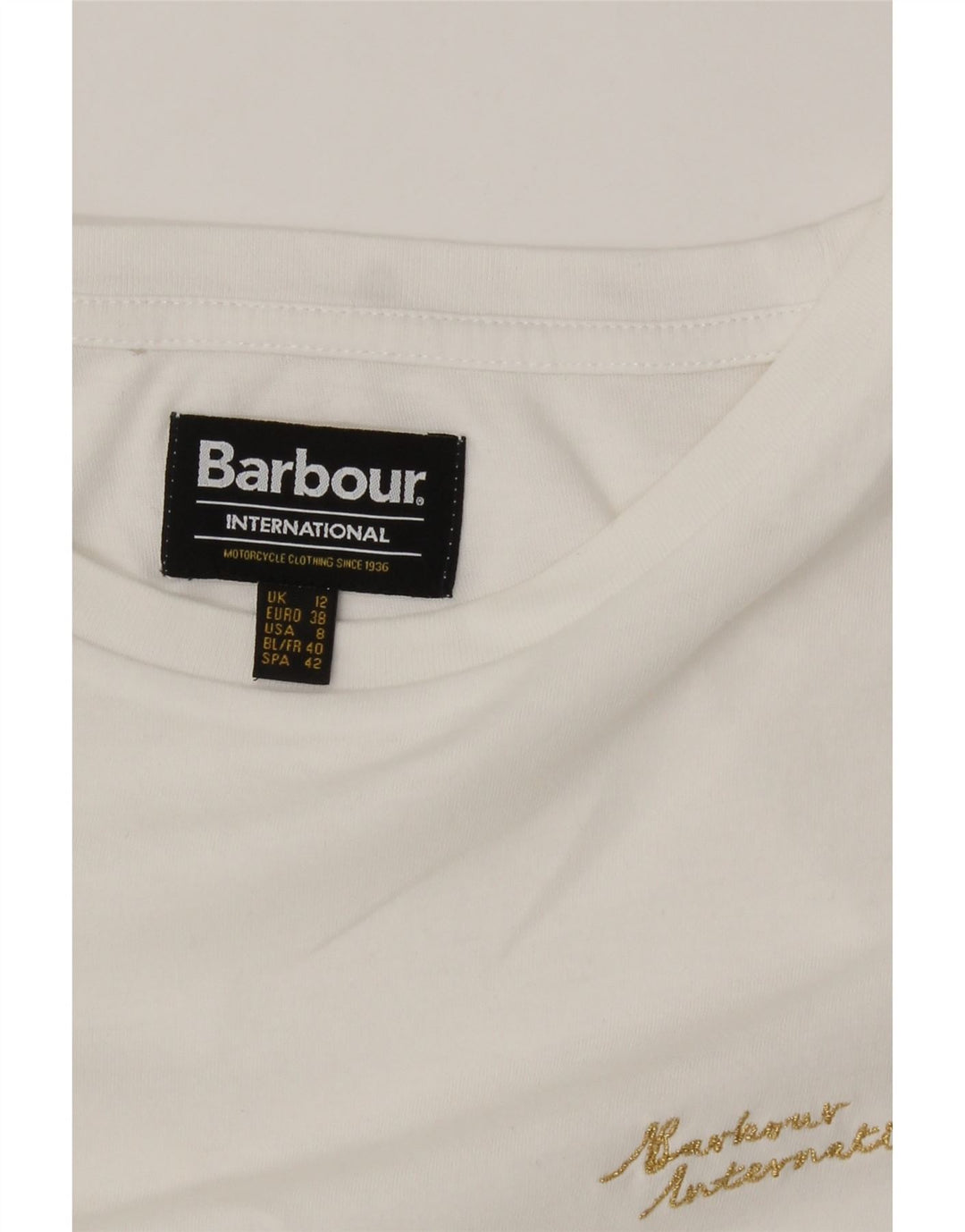 BARBOUR Womens T-Shirt Top UK 12 Medium White Cotton Vintage Barbour and Second-Hand Barbour from Messina Hembry 