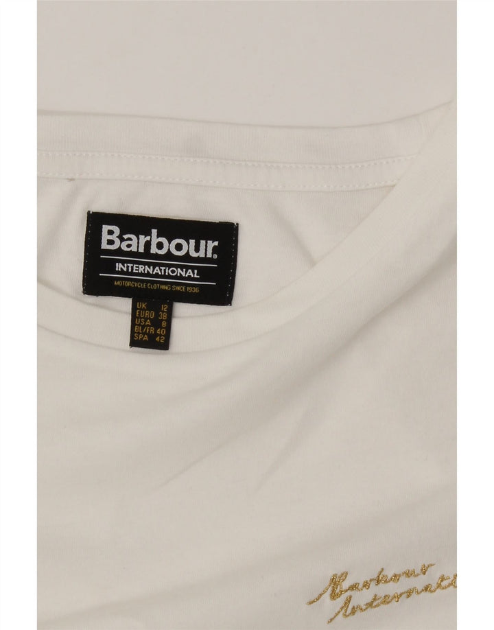 BARBOUR Womens T-Shirt Top UK 12 Medium White Cotton Vintage Barbour and Second-Hand Barbour from Messina Hembry 