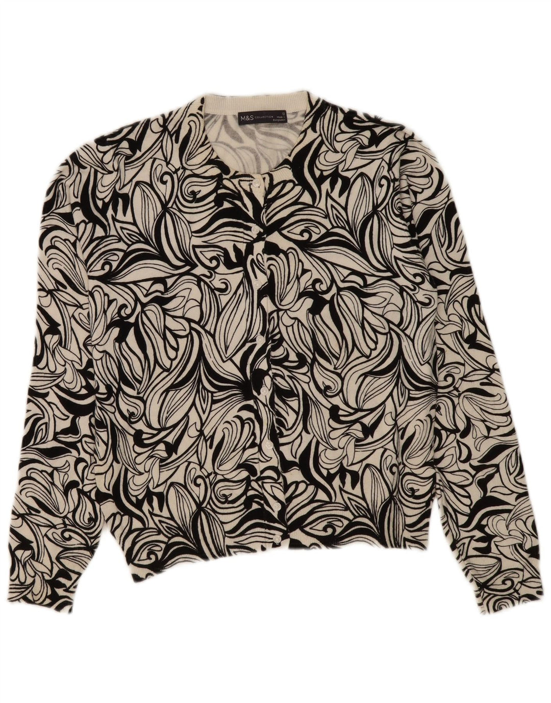Marks & Spencer Dame Cardigan Sweater UK 12 Medium Black Floral Viscose