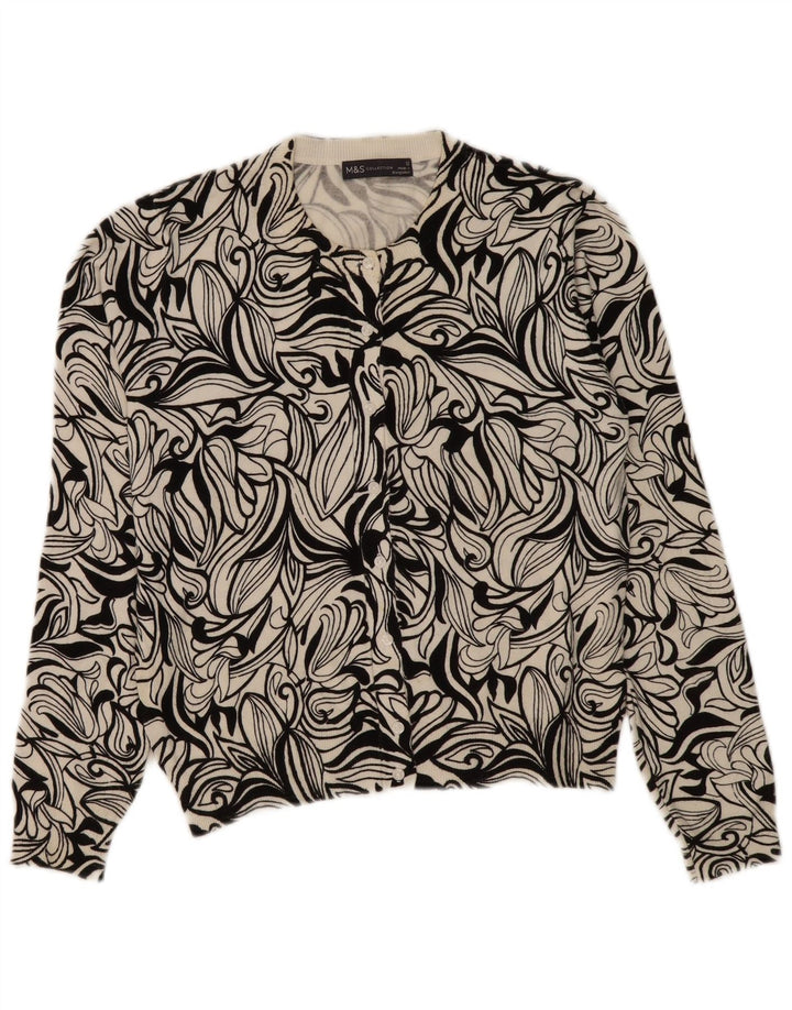 Marks & Spencer Dame Cardigan Sweater UK 12 Medium Black Floral Viscose