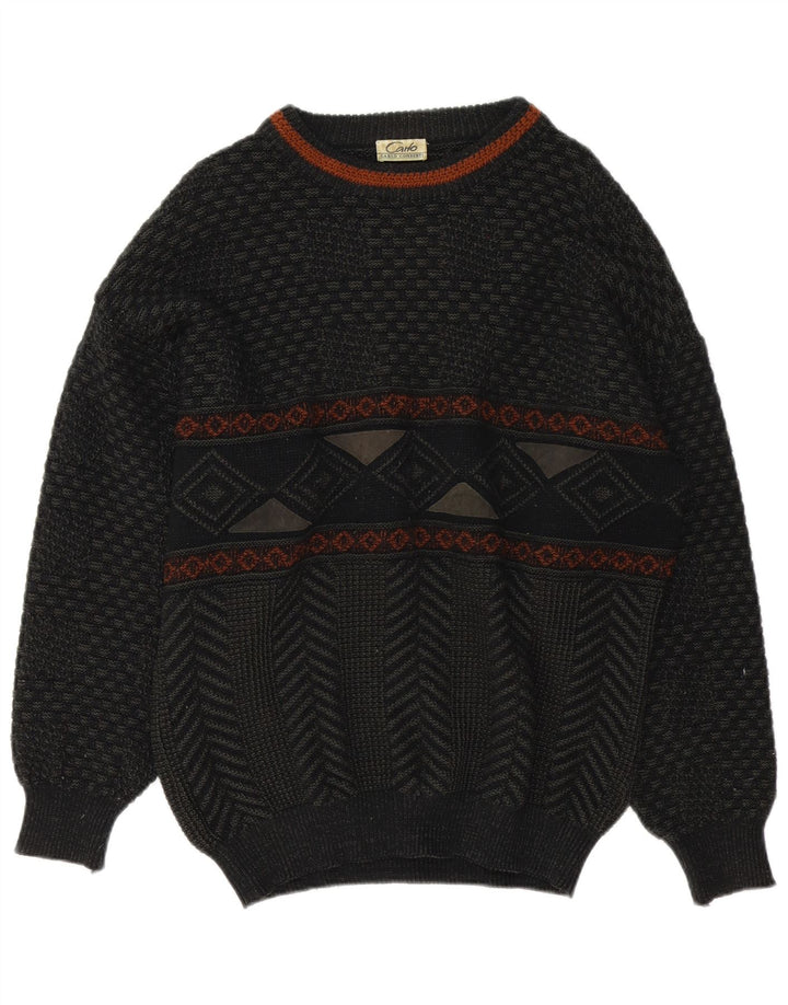 Carlo Comberti Herre Boat Neck Jumper Sweater Stor Grå Geometrisk Akryl