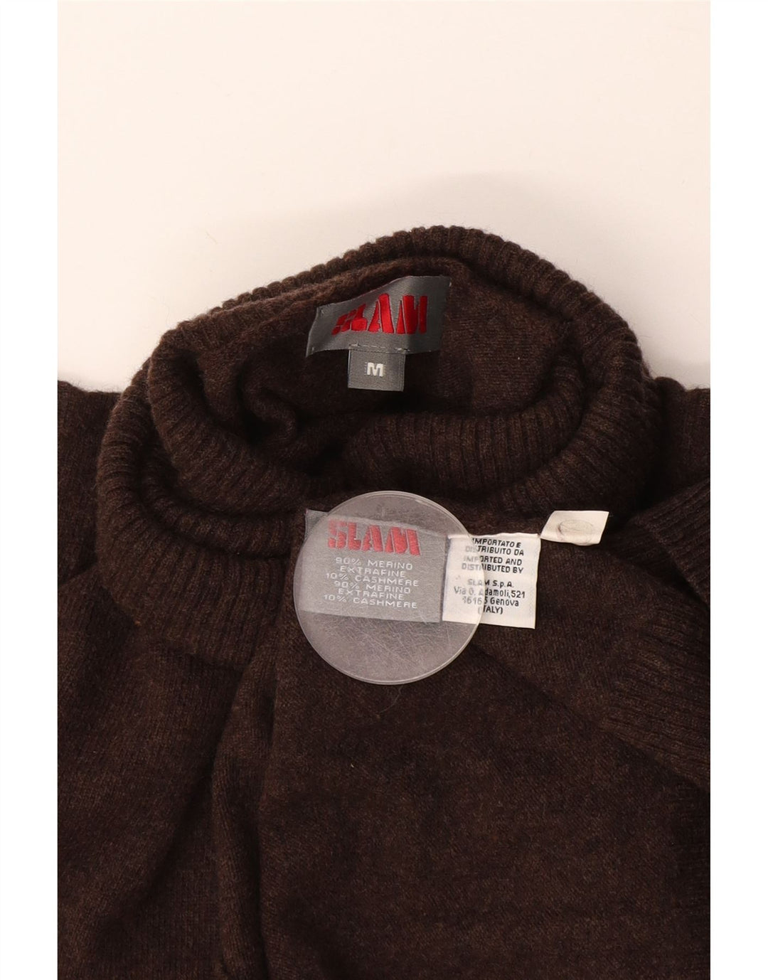 Slam Herre Roll Neck Jumper Sweater Medium Brun Merino Uld