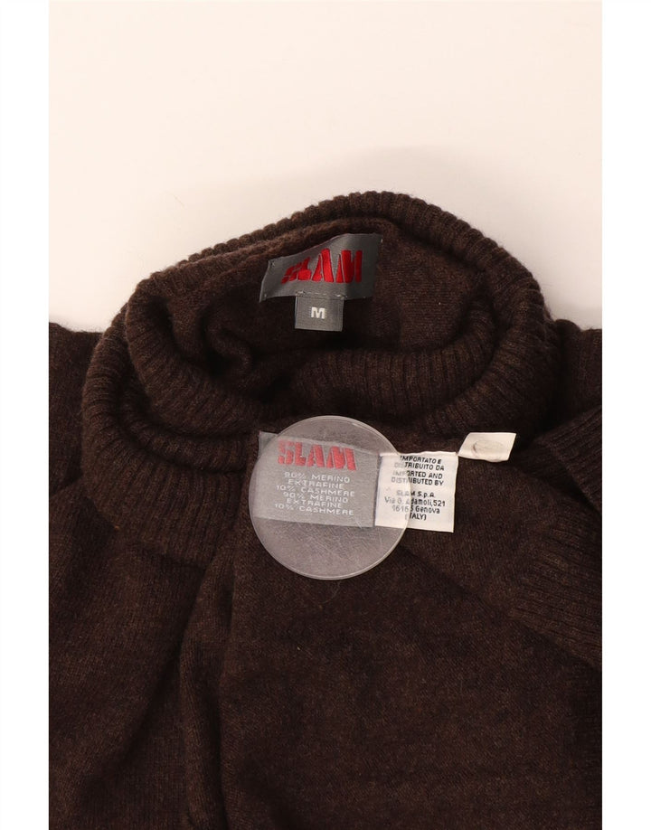 Slam Herre Roll Neck Jumper Sweater Medium Brun Merino Uld