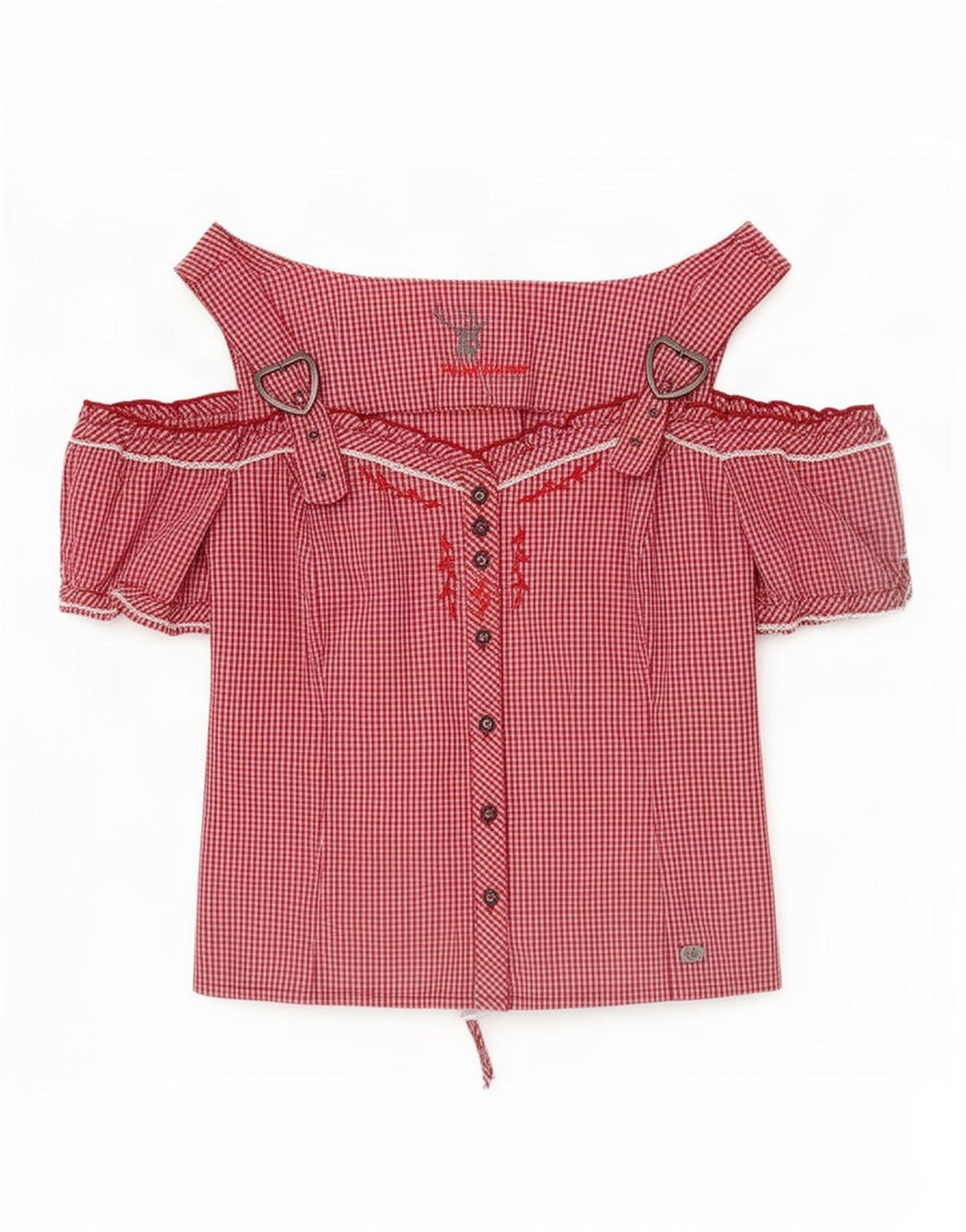 Spieth & Wensky Dame Off Shoulder Bluse Top UK 14 Medium Rød Gingham