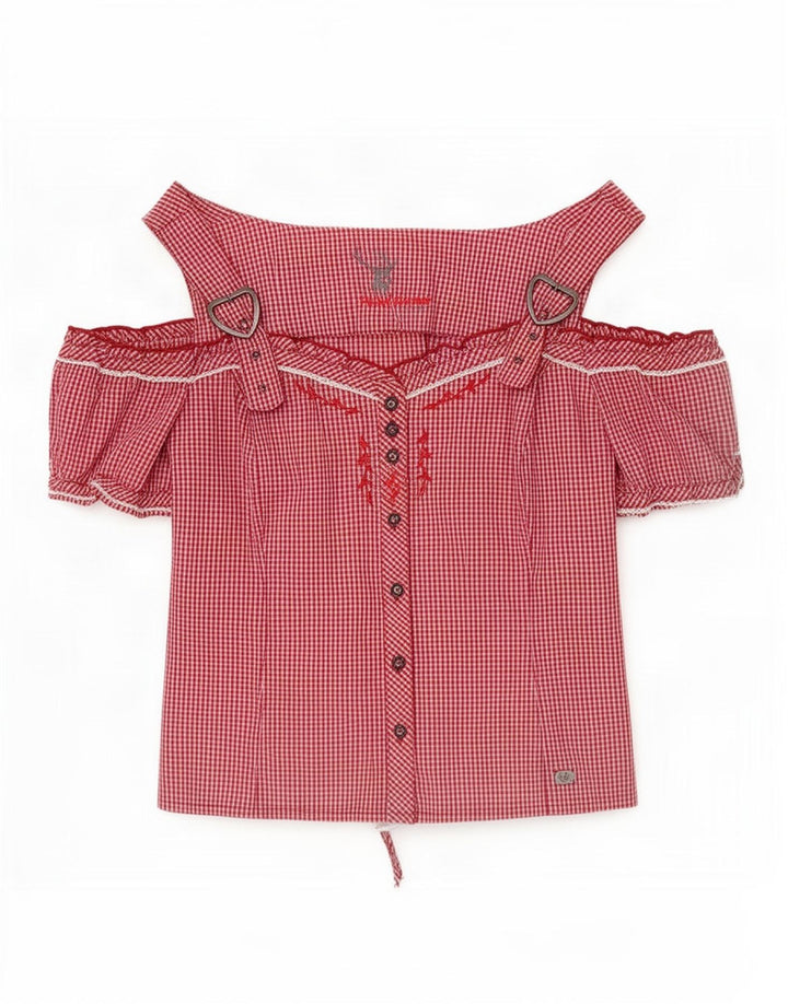 Spieth & Wensky Dame Off Shoulder Bluse Top UK 14 Medium Rød Gingham