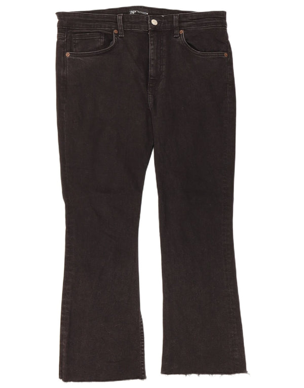 Zara Dame Crop Bootcut Jeans EU 44 XL W34 L24 Sort Bomuld