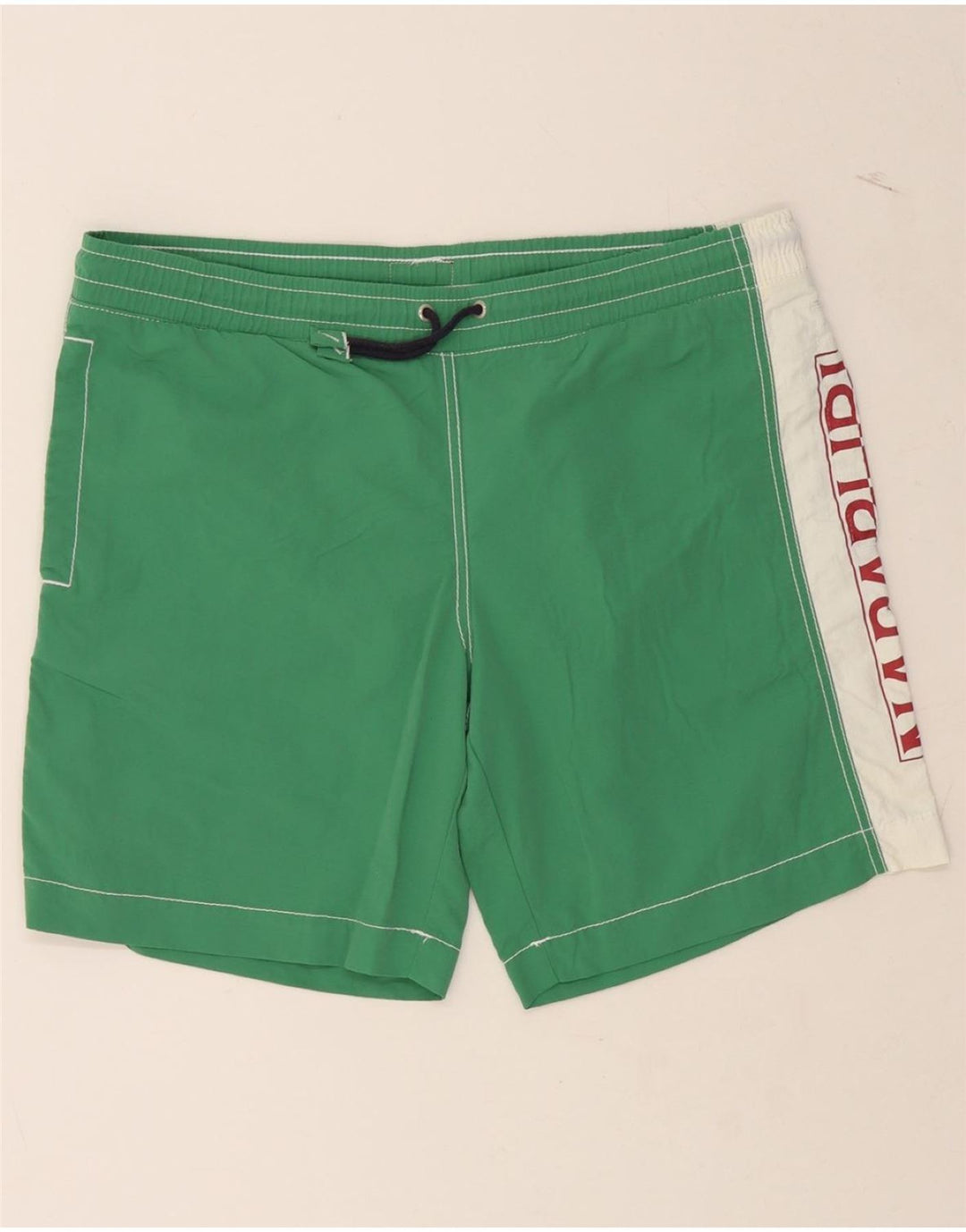 NAPAPIJRI Mens Graphic Swimming Shorts Large Green Colourblock Polyester Vintage Napapijri and Second-Hand Napapijri from Messina Hembry 