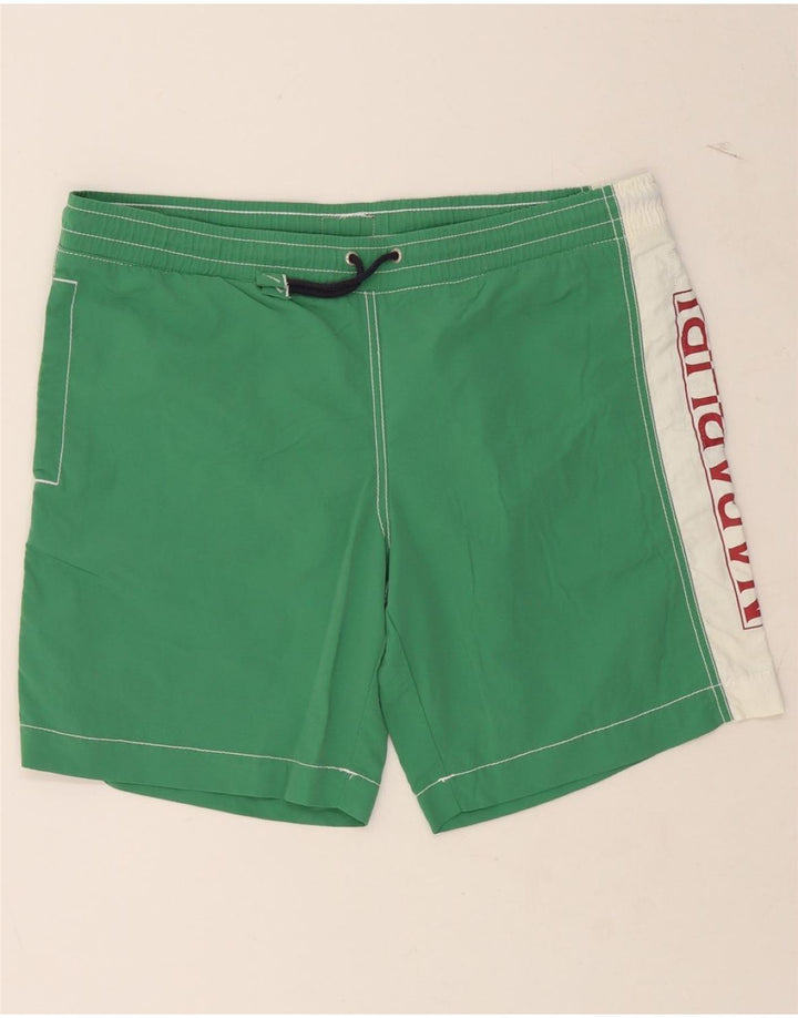 NAPAPIJRI Mens Graphic Swimming Shorts Large Green Colourblock Polyester Vintage Napapijri and Second-Hand Napapijri from Messina Hembry 