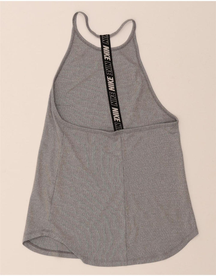 NIKE Womens Dri Fit Graphic Vest Top UK 10 Small Grey Polyester Vintage Nike and Second-Hand Nike from Messina Hembry 